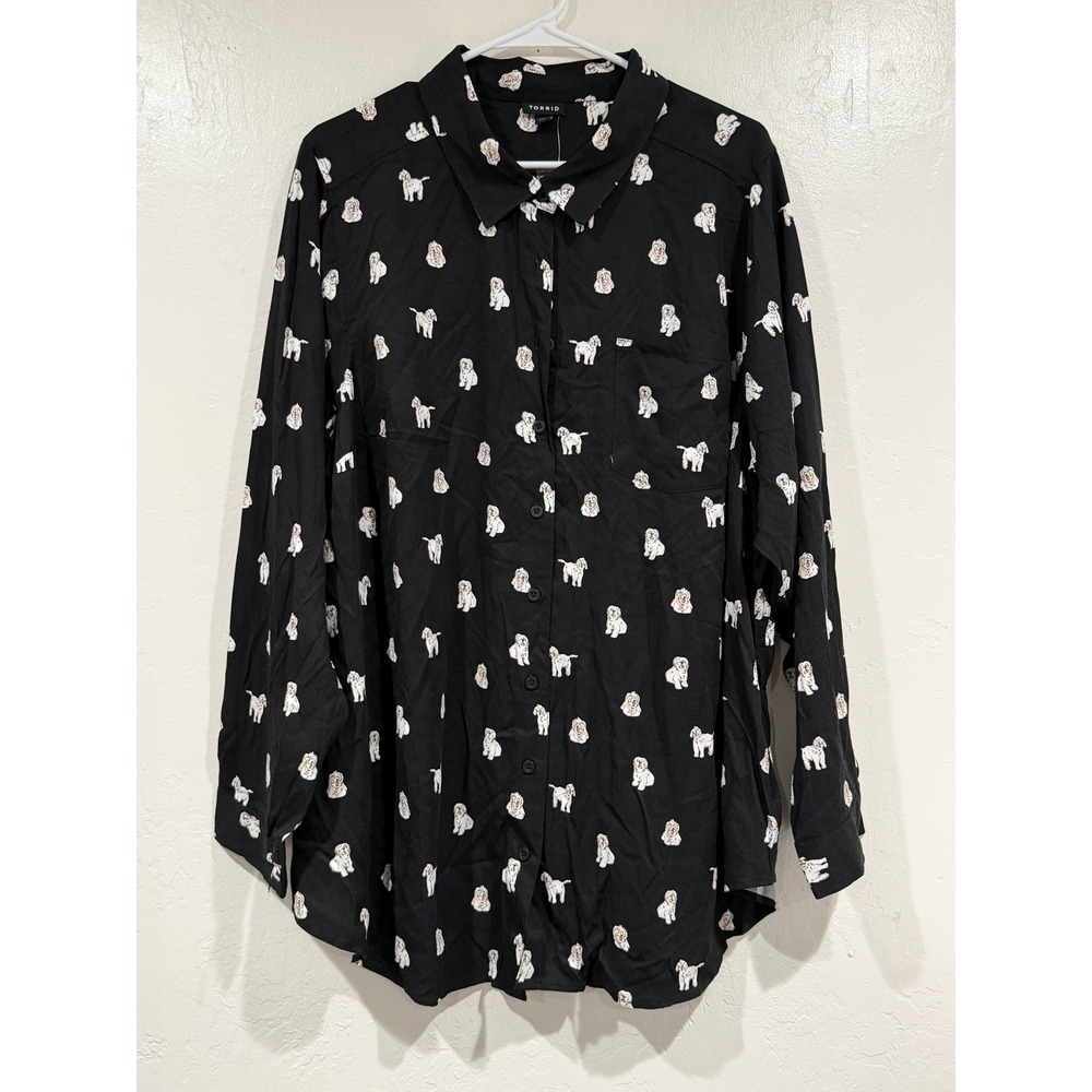 NWT Torrid Black Dog Print Women's Button Down Long Sleeve Blouse Shirt Size 3 - Picture 2 of 6